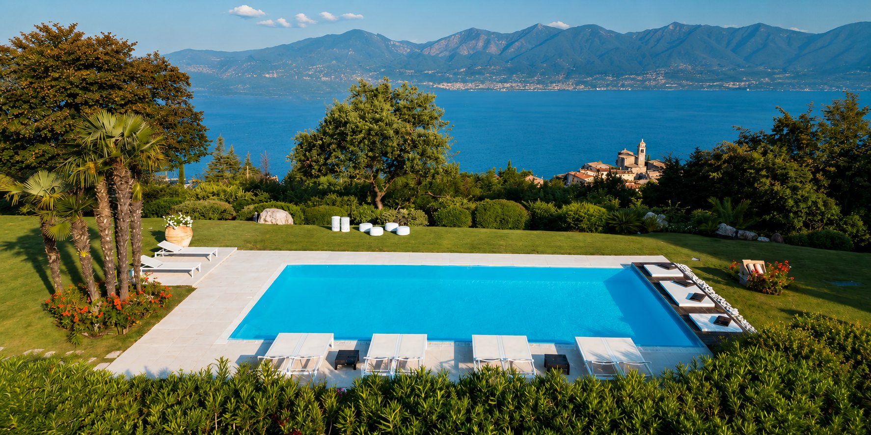 A villa pool above Lake Garda
