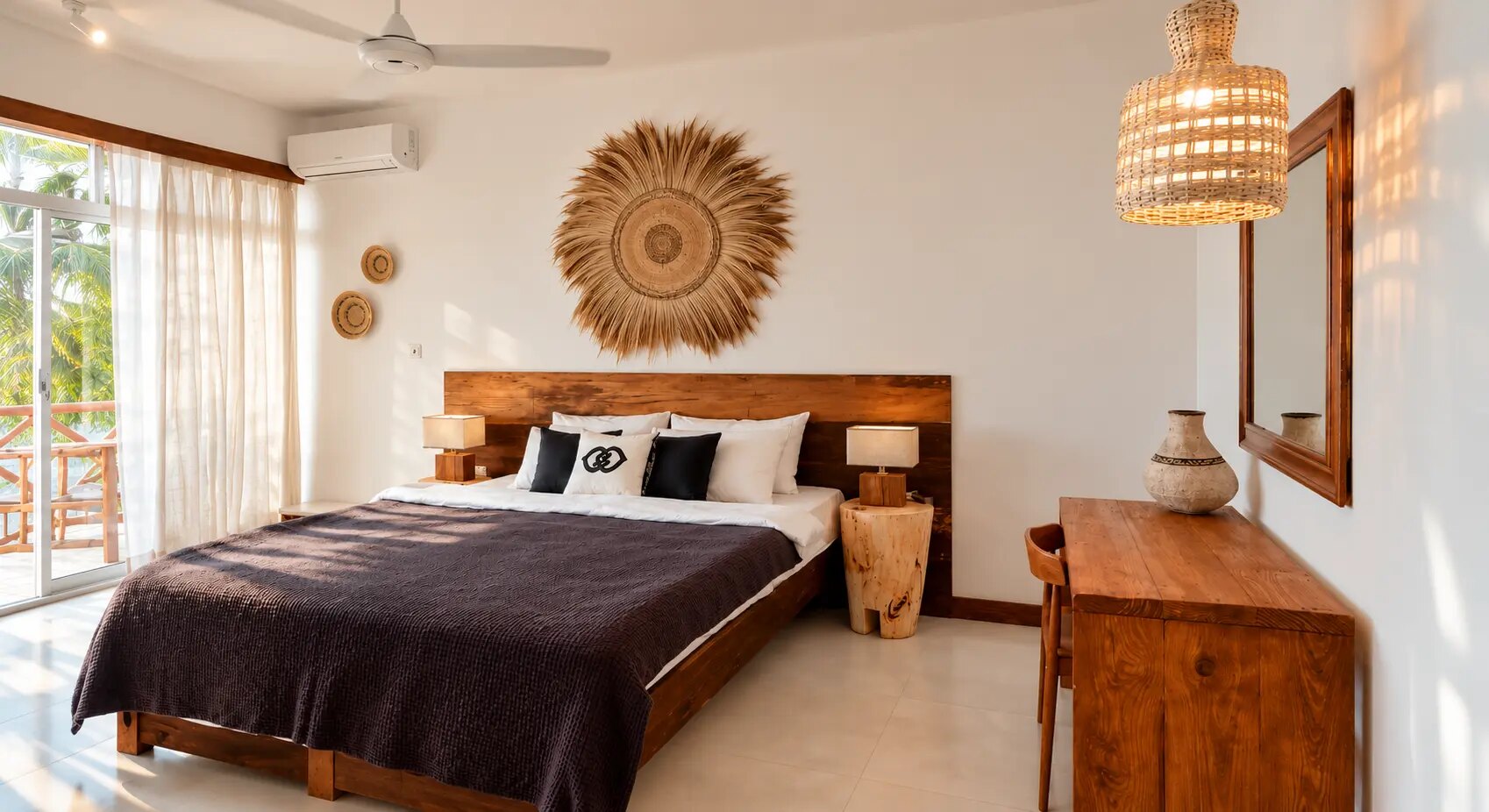Ensuite bedroom with a king bed and doors to the terrace